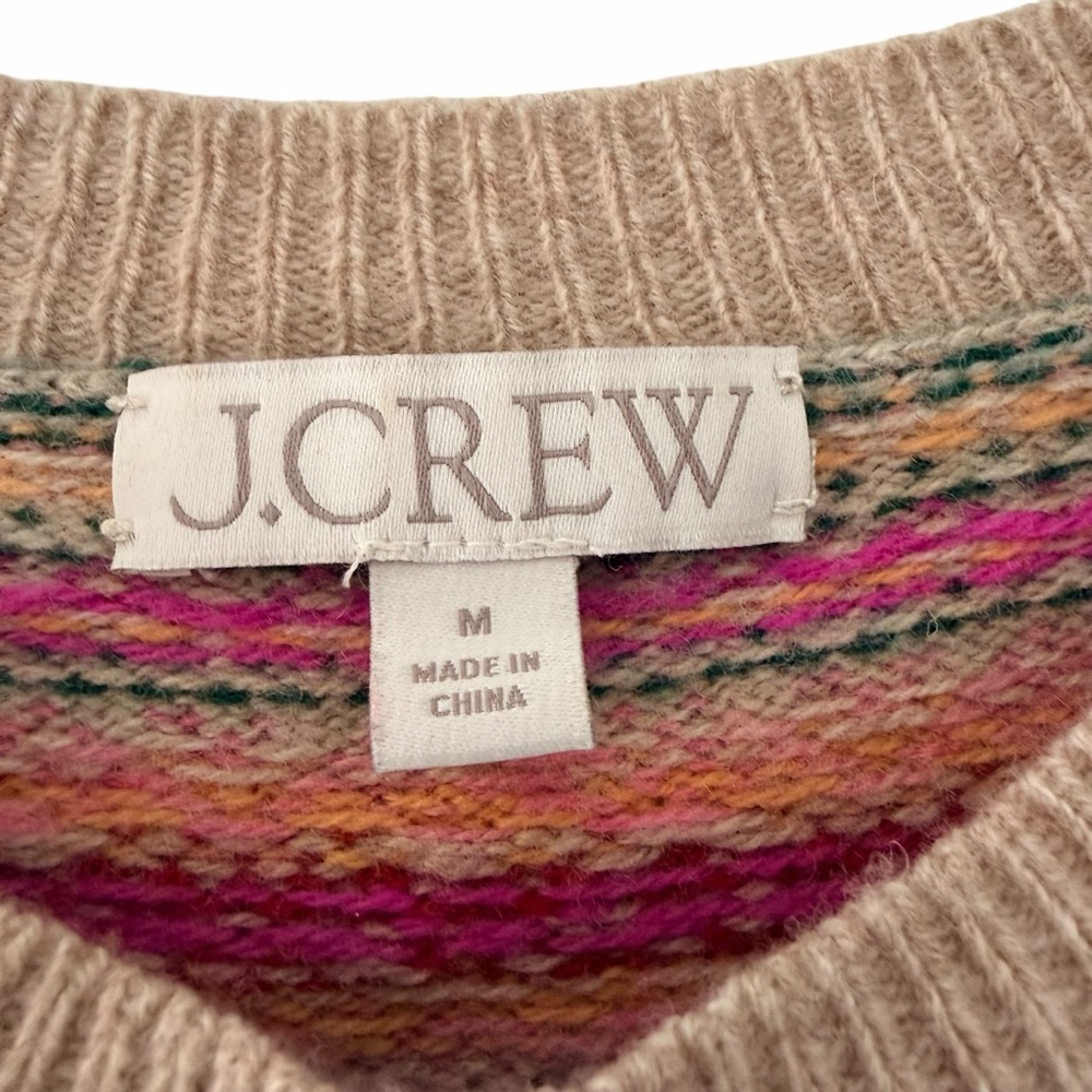 J. Crew Cream Fair Isle Crewneck Sweater with Pink, Red & Green Accents - Picture 8 of 9